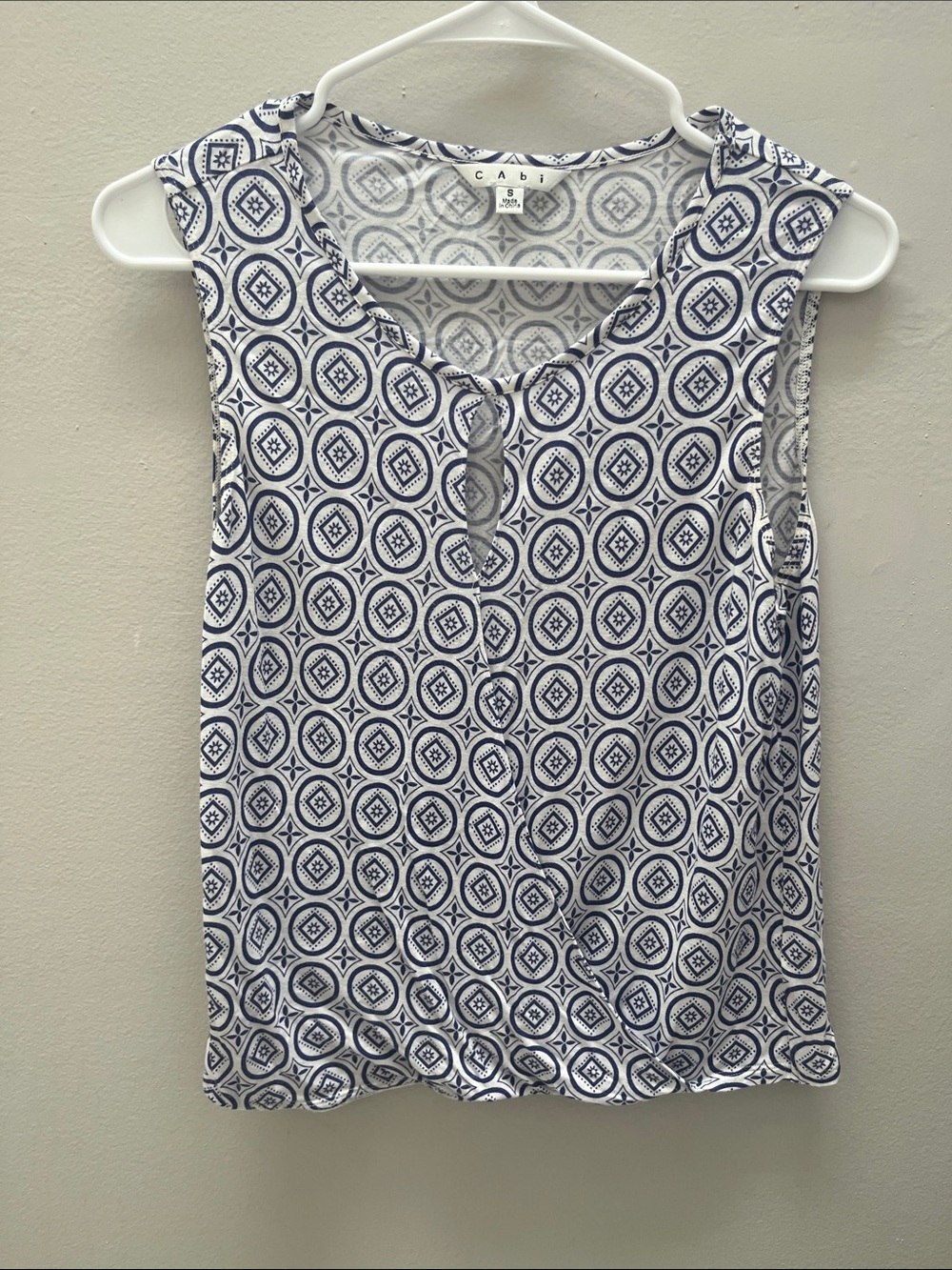 CAbi Navy & White Geometric Sleeveless Camisole